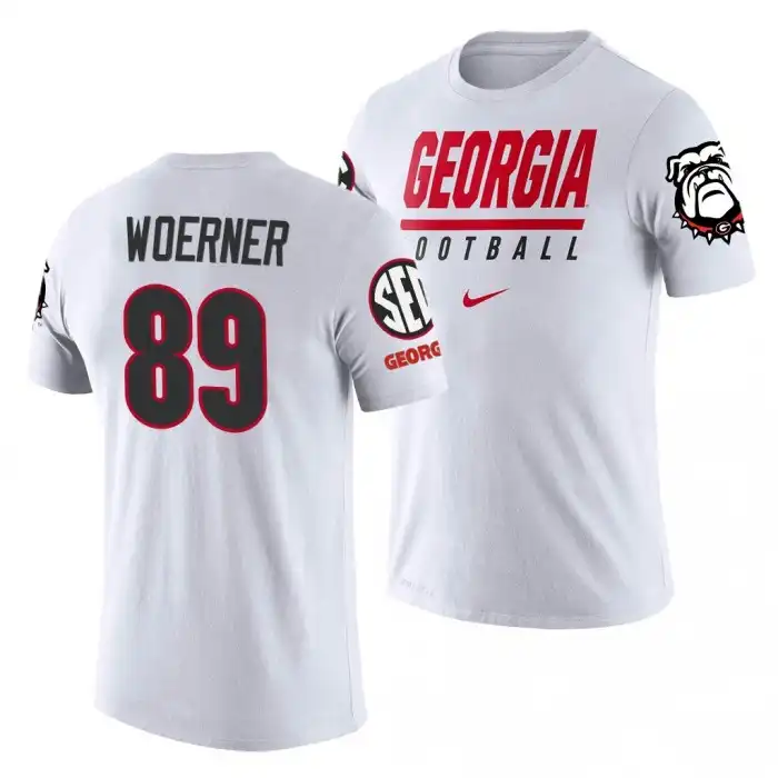 Charlie Woerner Georgia Bulldogs Men's #89 White College Sideline Legend Performance Football T-Shirt 2413QPZQ5