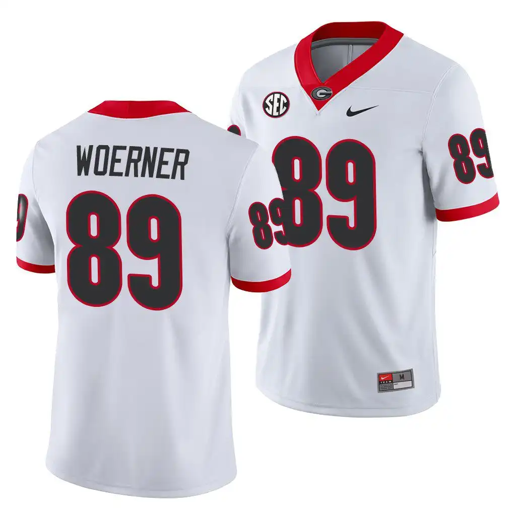 Charlie Woerner Georgia Bulldogs Men's #89 White Game College Away Football Jersey 2413EZBT7