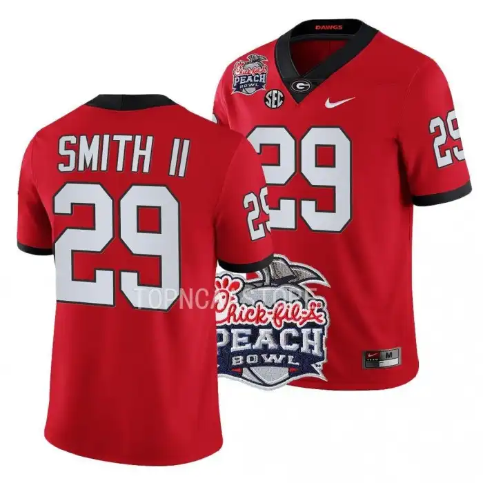 Christopher Smith Georgia Bulldogs Men's #29 2022 Peach Bowl Playoff College Red Football Jersey 2413AZEJ7