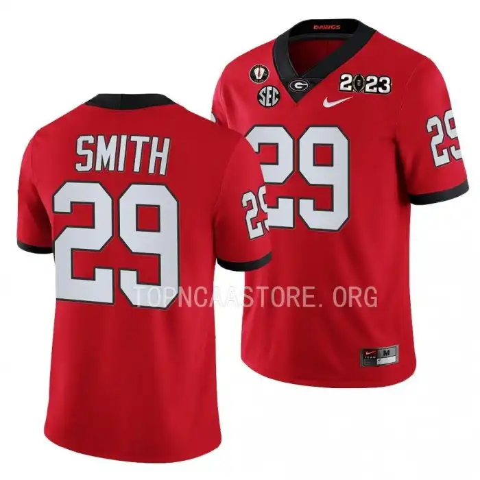 Christopher Smith Georgia Bulldogs Men's #29 2023 National Championship Playoff College Red Football Jersey 2413SVIK7