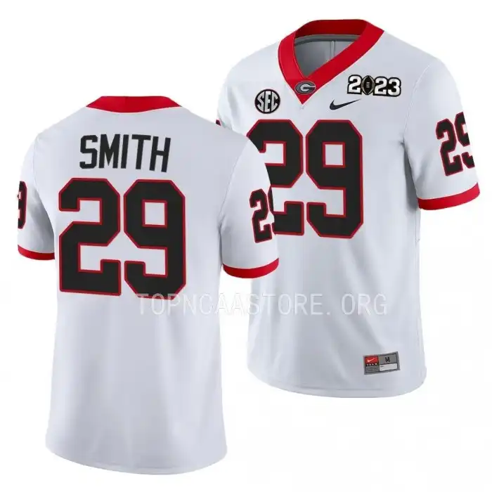 Christopher Smith Georgia Bulldogs Men's #29 2023 National Championship Playoff College White Football Jersey 2413VYLY8