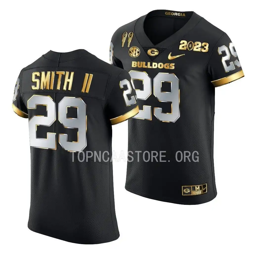 Christopher Smith Georgia Bulldogs Men's #29 2X CFBPlayoff National Champions Golden College Black Limited Football Jersey 2413WWBG4