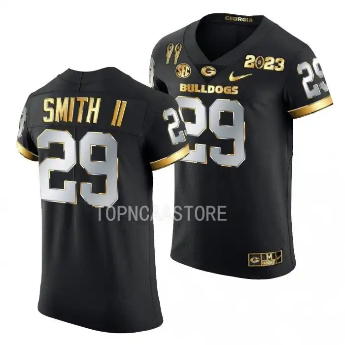 Christopher Smith Georgia Bulldogs Men's #29 2X CFBPlayoff National Champions Golden College Black Limited Football Jersey 2413ZIXV3