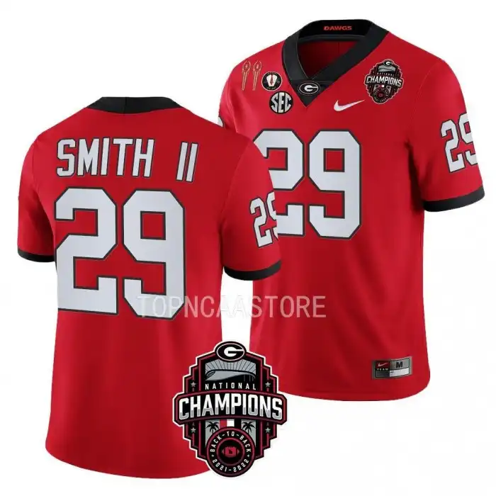 Christopher Smith Georgia Bulldogs Men's #29 Back-To-Back Red College National Champions CFBPlayoff 2023 Football Jersey 2413OPAE3