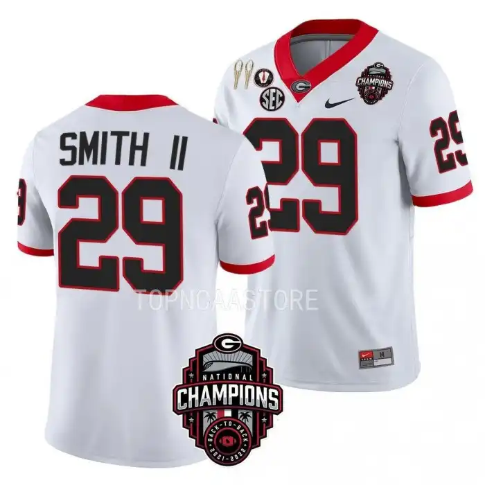 Christopher Smith Georgia Bulldogs Men's #29 Back-To-Back White College National Champions CFBPlayoff 2023 Football Jersey 2413IHHS4