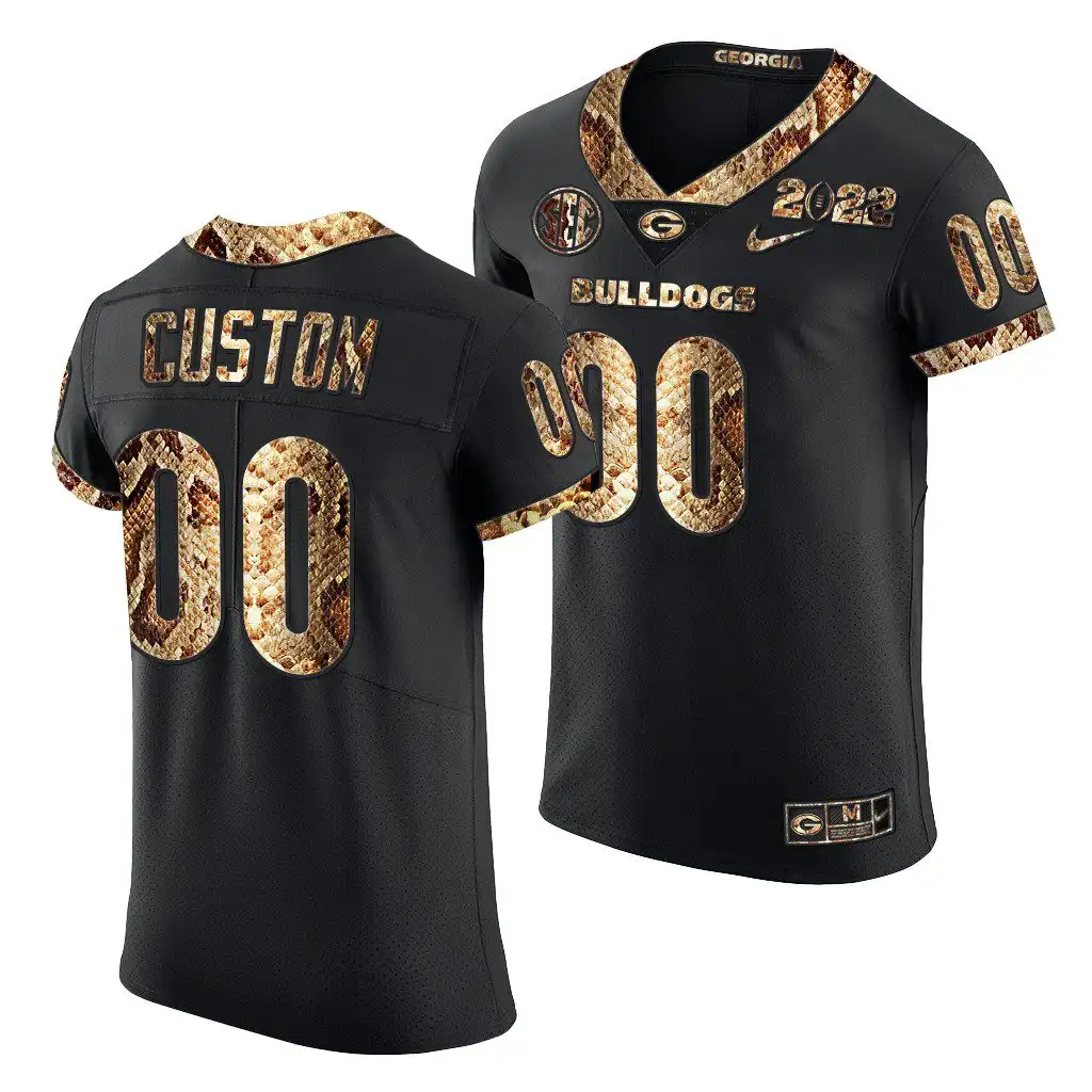 Custom Georgia Bulldogs Men's #00 2022 Black Python Skin College Playoff Football Jersey 2413SWDI0