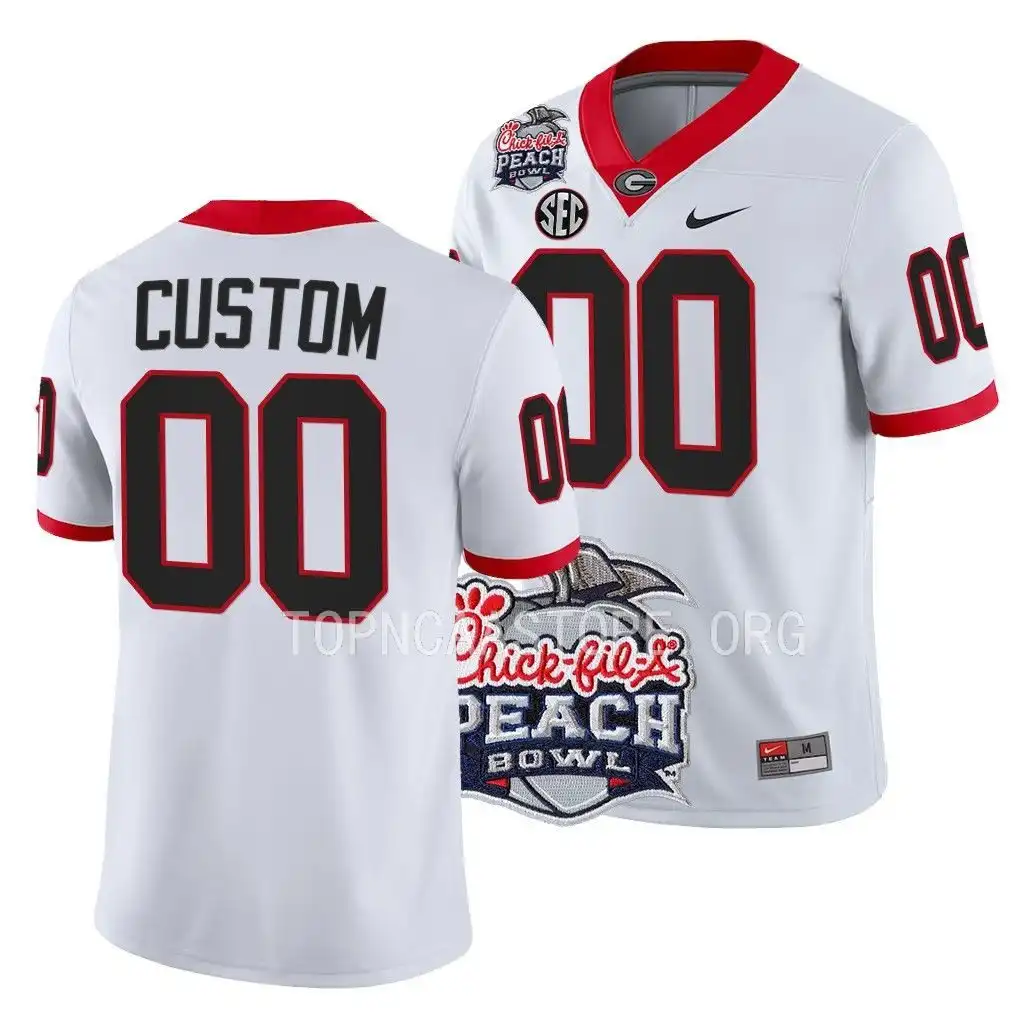 Custom Georgia Bulldogs Men's #00 2022 Peach Bowl Playoff College White Football Jersey 2413AQMU0