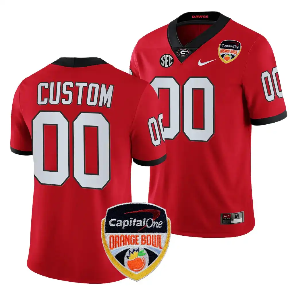 Custom Georgia Bulldogs Men's #00 2023 Orange Bowl Playoff College Red Football Jersey 2413DSGN7