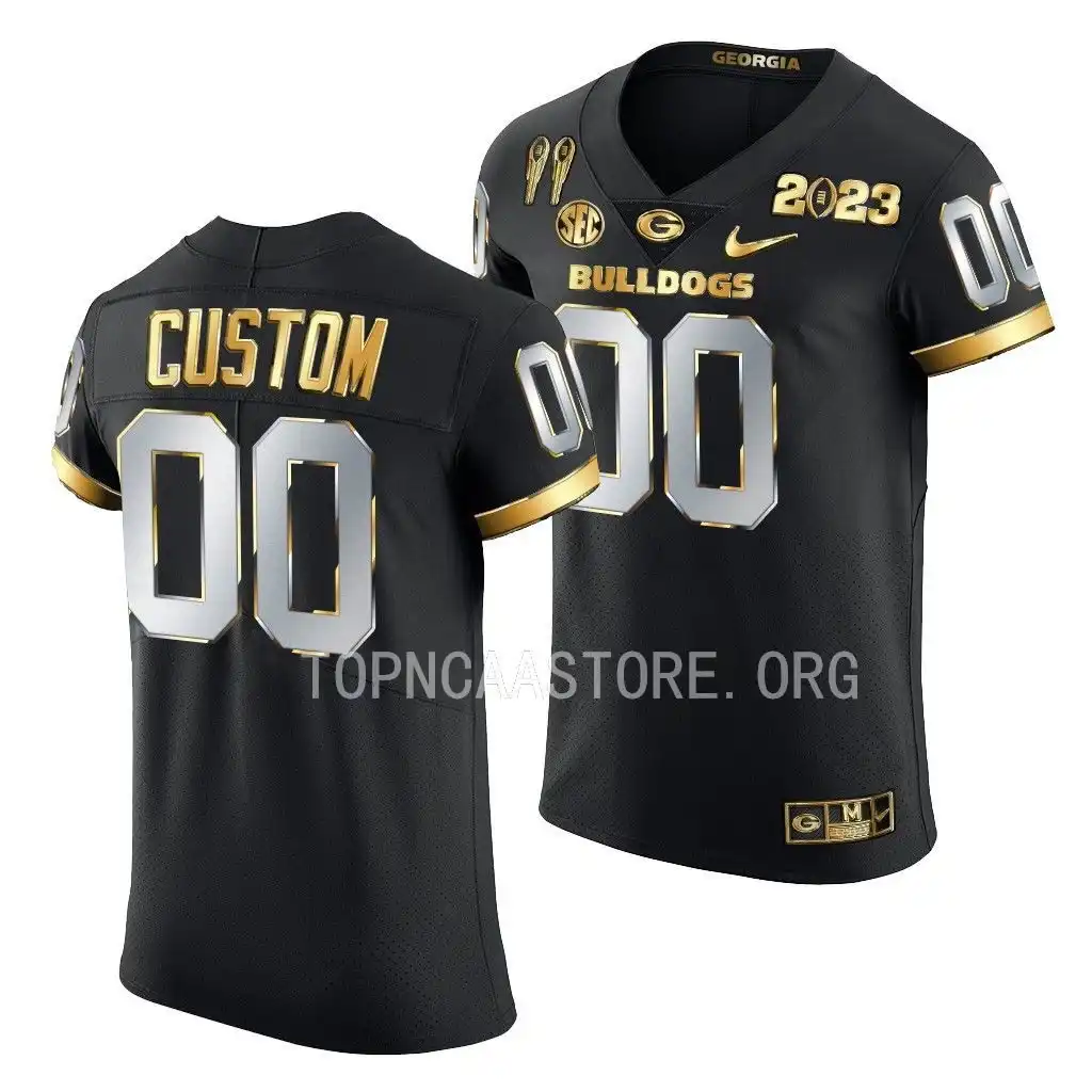 Custom Georgia Bulldogs Men's #00 2X CFBPlayoff National Champions Golden College Black Limited Football Jersey 2413GGRK1