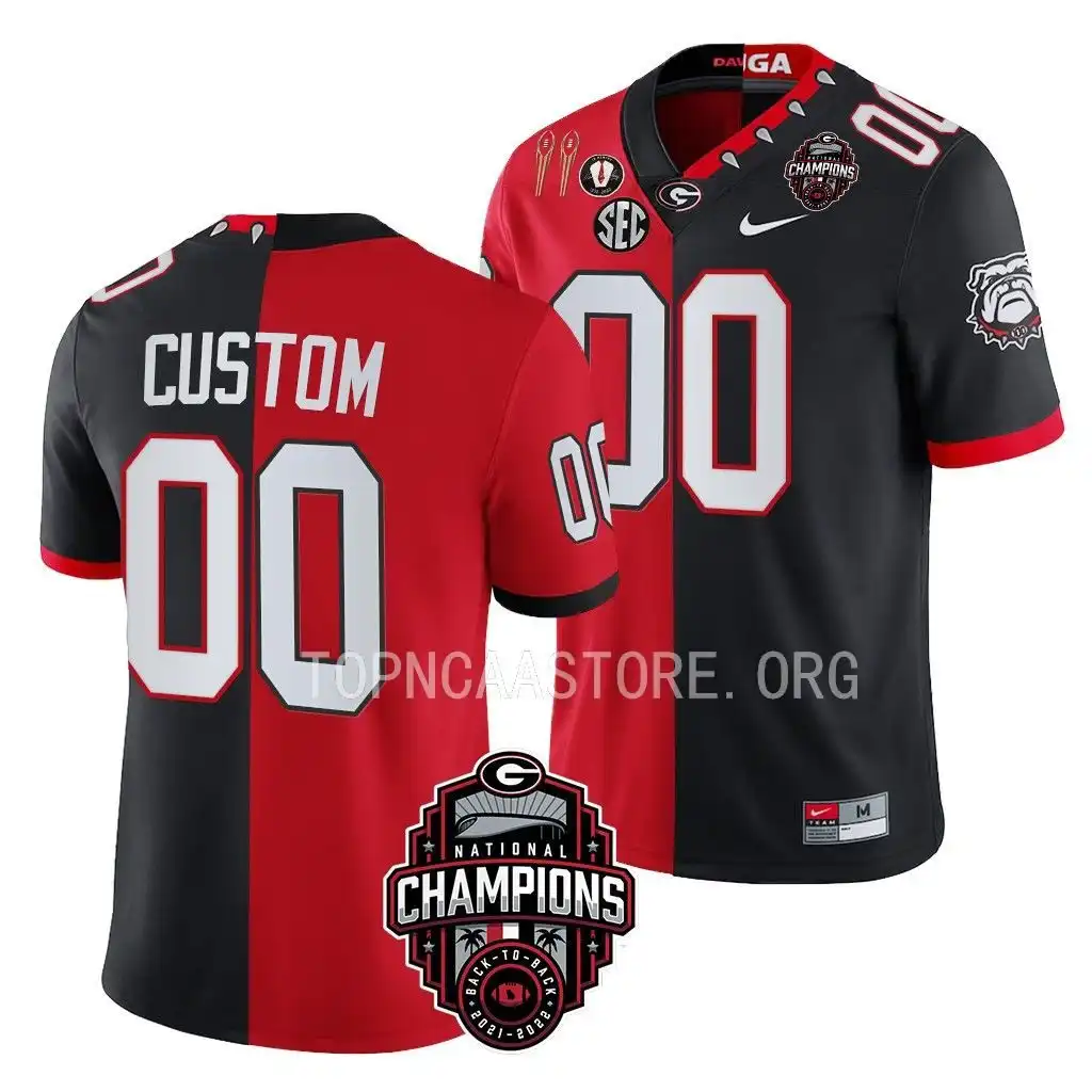 Custom Georgia Bulldogs Men's #00 Back-To-Back Red College 2X National Champions Black Split Football Jersey 2413CWXT8