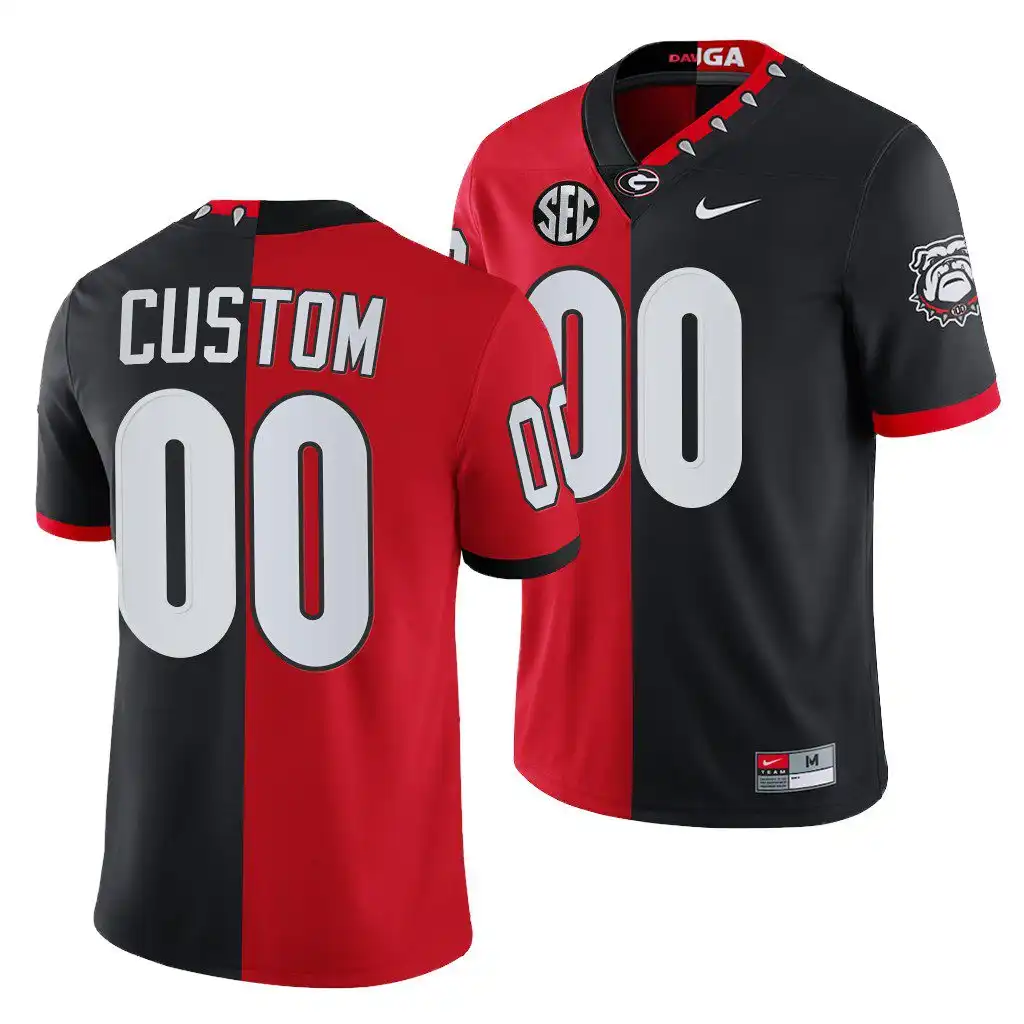 Custom Georgia Bulldogs Men's #00 Red 2021-22 th Anniversary College Black Split Edition Mascot 1 Football Jersey 2413BSHX1