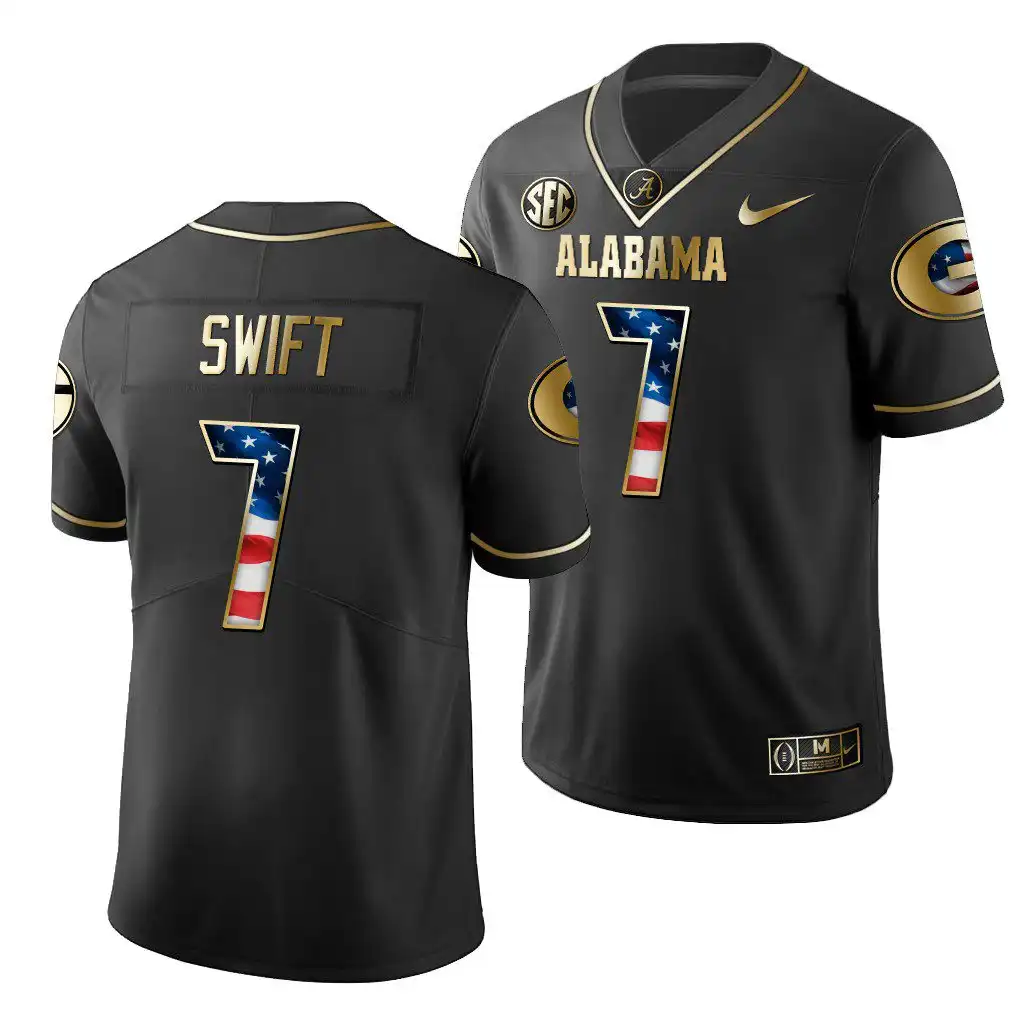 D'Andre Swift Georgia Bulldogs Men's #7 2019 Black Golden Edition College Stars And Stripes Limited Football Jersey 2413GKQZ2