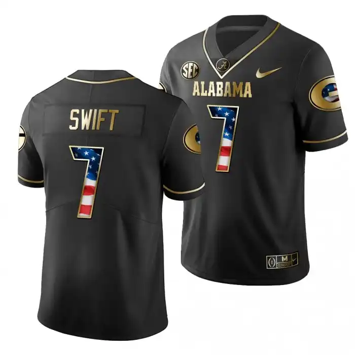 D'Andre Swift Georgia Bulldogs Men's #7 2019 Black Golden Edition College Stars And Stripes Limited Football Jersey 2413WSDC6