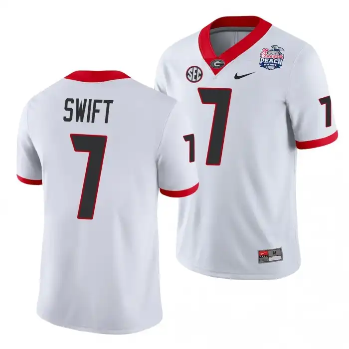 D'Andre Swift Georgia Bulldogs Men's #7 2021 Peach Bowl College White Football Jersey 2413ILTA8