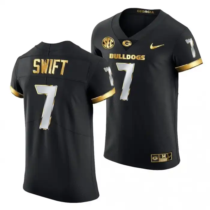 D'Andre Swift Georgia Bulldogs Men's #7 Black Golden Edition 2020-21 College Authentic Football Jersey 2413TIKX5