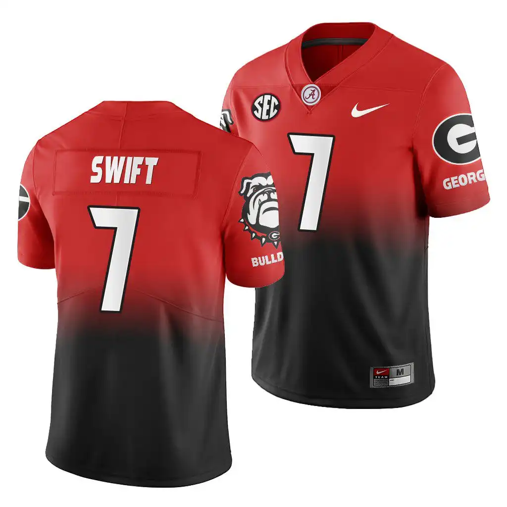 D'Andre Swift Georgia Bulldogs Men's #7 Gradient Red College 2019 Color Crash Black Football Jersey 2413LVRV5