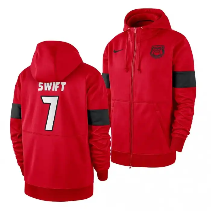 D'Andre Swift Georgia Bulldogs Men's #7 Red Full-Zip College Sideline Performance Football Hoodie 2413CNMF3