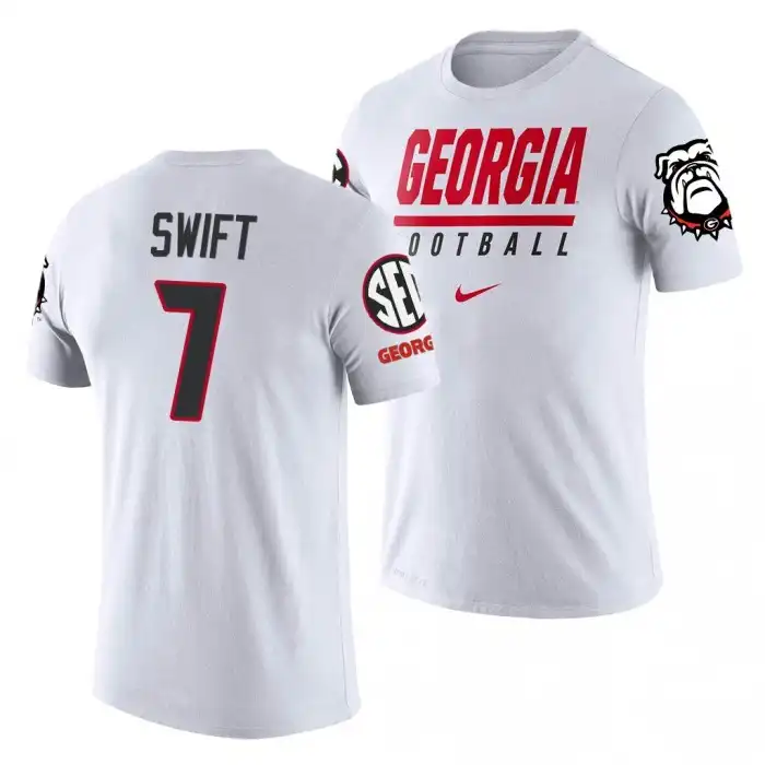 D'Andre Swift Georgia Bulldogs Men's #7 White College Sideline Legend Performance Football T-Shirt 2413JWBD8