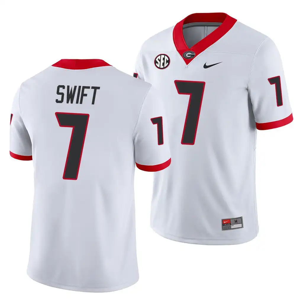 D'Andre Swift Georgia Bulldogs Men's #7 White Game College Away Football Jersey 2413MWQD3