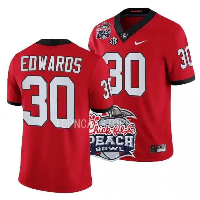 Daijun Edwards Georgia Bulldogs Men's #30 2022 Peach Bowl Playoff College Red Football Jersey 2413MTQI5