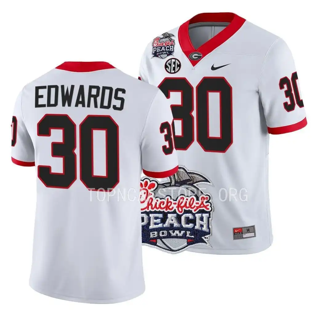 Daijun Edwards Georgia Bulldogs Men's #30 2022 Peach Bowl Playoff College White Football Jersey 2413CYJZ8