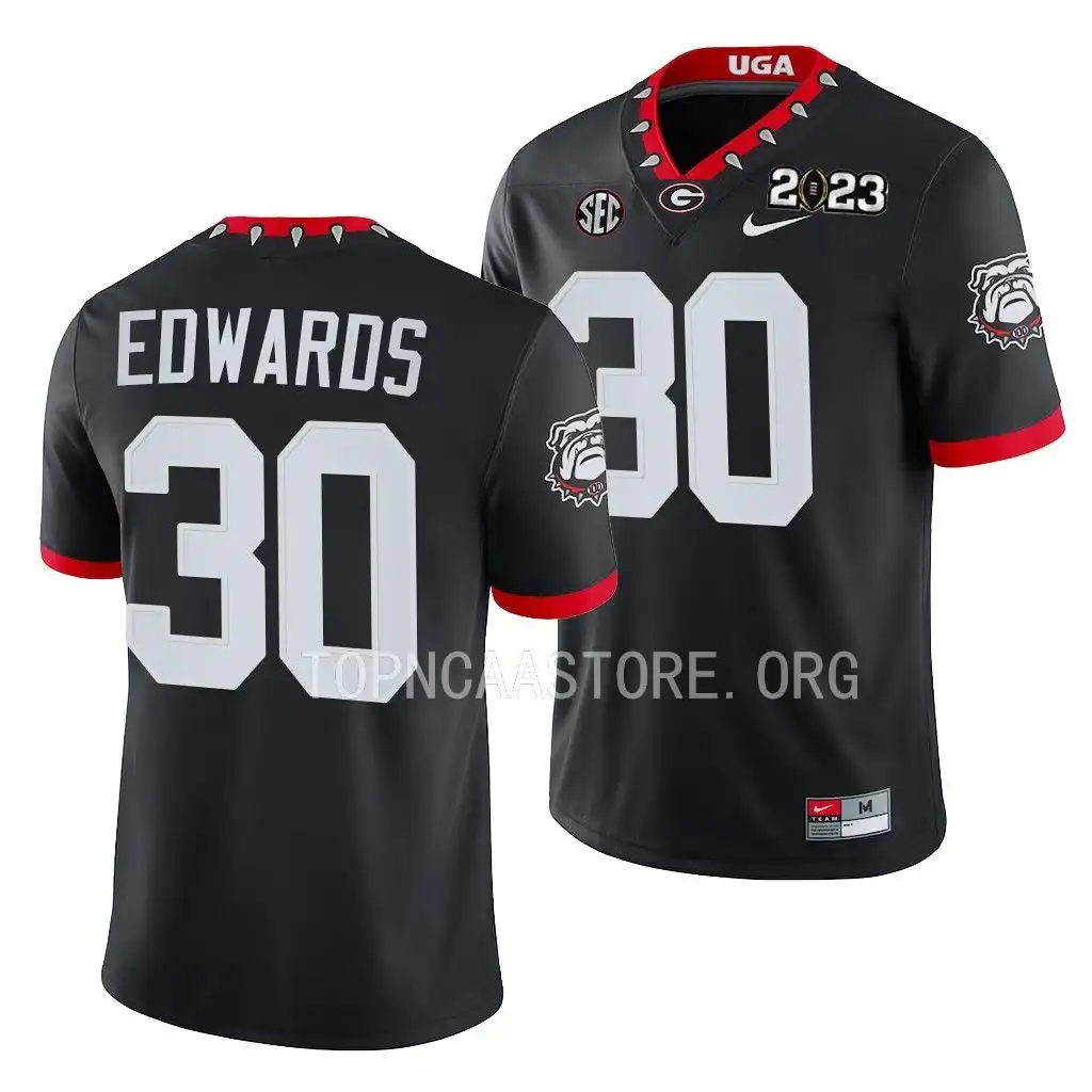 Daijun Edwards Georgia Bulldogs Men's #30 2023 National Championship Playoff College Black Football Jersey 2413NDKZ7