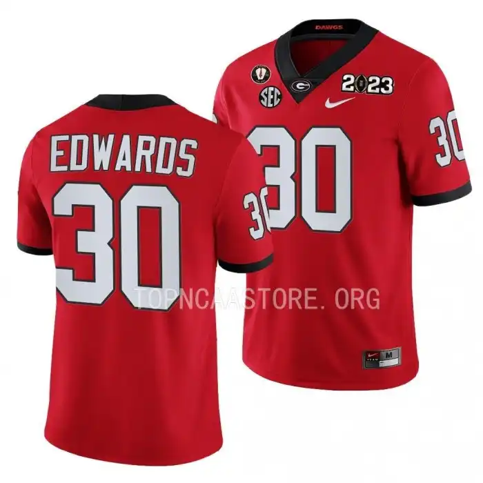 Daijun Edwards Georgia Bulldogs Men's #30 2023 National Championship Playoff College Red Football Jersey 2413MGDD4