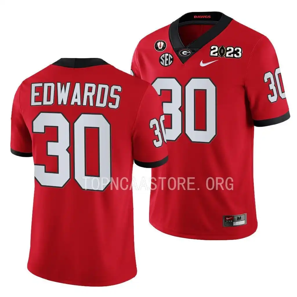 Daijun Edwards Georgia Bulldogs Men's #30 2023 National Championship Playoff College Red Football Jersey 2413WWWP4