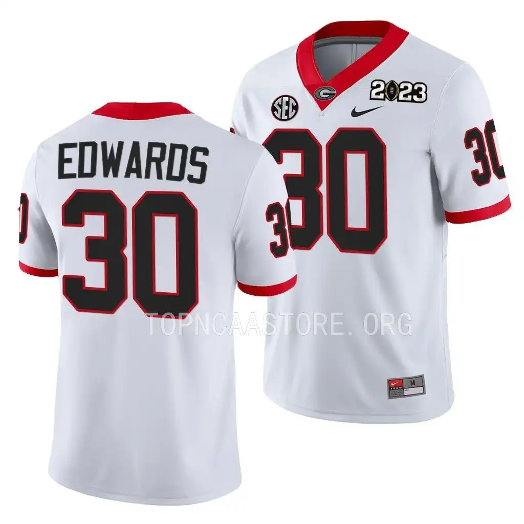 Daijun Edwards Georgia Bulldogs Men's #30 2023 National Championship Playoff College White Football Jersey 2413LCFC2