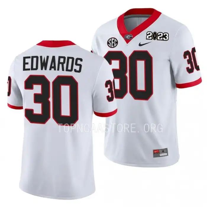 Daijun Edwards Georgia Bulldogs Men's #30 2023 National Championship Playoff College White Football Jersey 2413ZZOU3