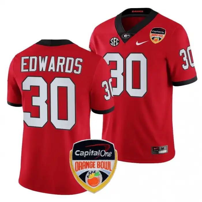 Daijun Edwards Georgia Bulldogs Men's #30 2023 Orange Bowl Playoff College Red Football Jersey 2413HIPB7