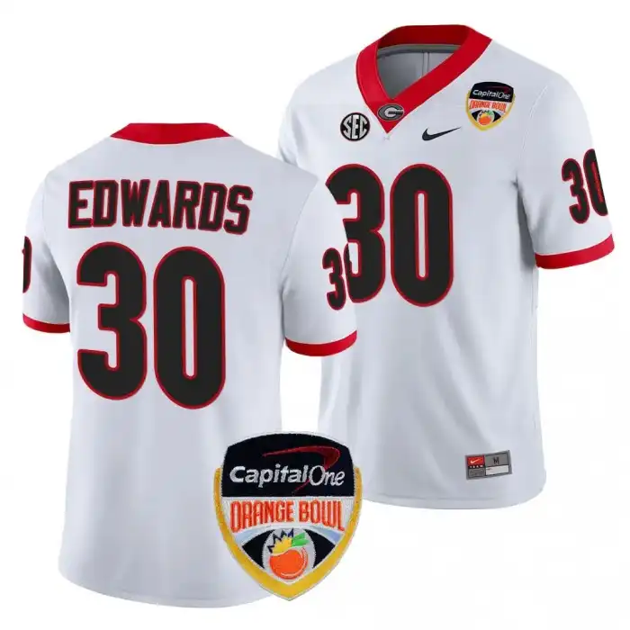 Daijun Edwards Georgia Bulldogs Men's #30 2023 Orange Bowl Playoff Shirt College White Football Jersey 2413GWFN1