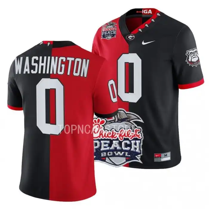 Darnell Washington Georgia Bulldogs Men's #0 2022 Peach Bowl Red College Split Black Football Jersey 2413JVJS4