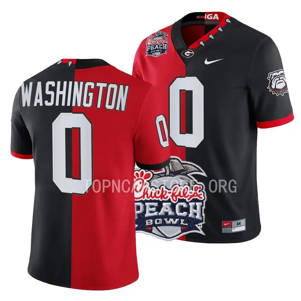 Darnell Washington Georgia Bulldogs Men's #0 2022 Peach Bowl Red College Split Black Football Jersey 2413ZGKV4