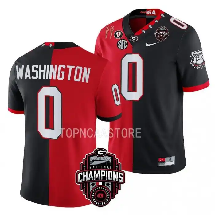 Darnell Washington Georgia Bulldogs Men's #0 Back-To-Back Red College 2X National Champions Black Split Football Jersey 2413DVST6