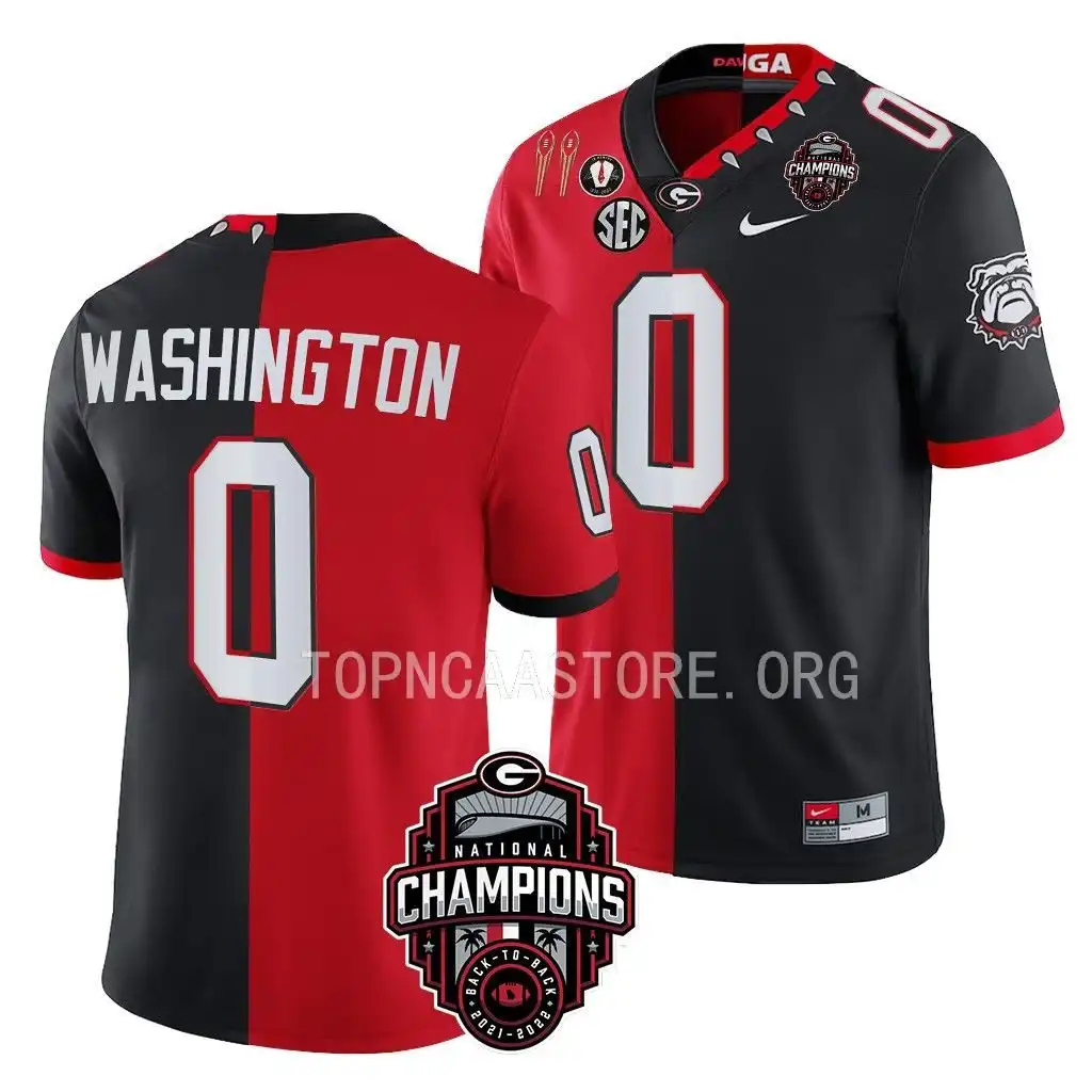 Darnell Washington Georgia Bulldogs Men's #0 Back-To-Back Red College 2X National Champions Black Split Football Jersey 2413IADY8