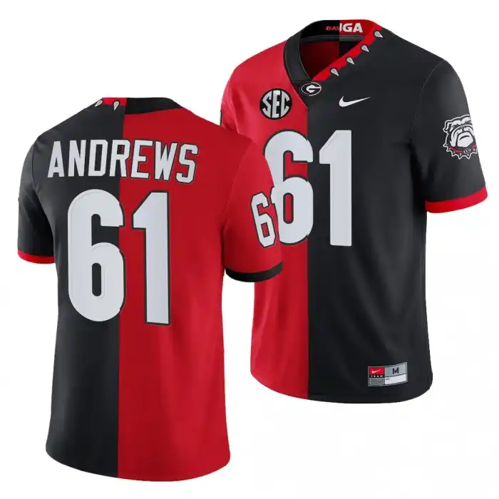 David Andrews Georgia Bulldogs Men's #61 Split Edition NFL Red College 100th Season Alumni Black Football Jersey 2413HYNT5