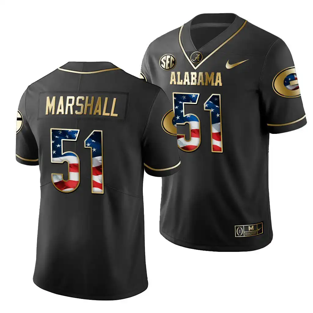 David Marshall Georgia Bulldogs Men's #51 2019 Black Golden Edition College Stars And Stripes Limited Football Jersey 2413XPMF0