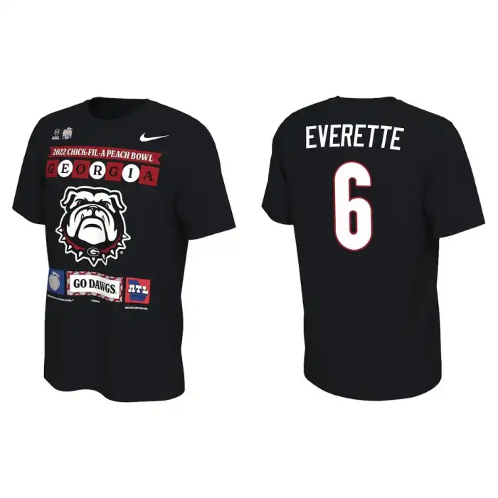 Daylen Everette Georgia Bulldogs Men's #6 Black 2022 Peach Bowl College Playoff Illustrated Football T-Shirt 2413MABC7