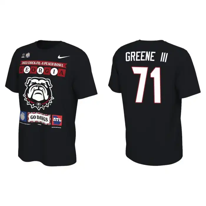 Earnest Greene III Georgia Bulldogs Men's #71 Black 2022 Peach Bowl College Playoff Illustrated Football T-Shirt 2413AXWO8