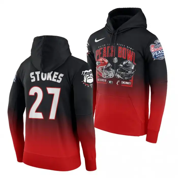 Eric Stokes Georgia Bulldogs Men's #27 2021 Peach Bowl Red College Gradient Football Hoodie 2413SHUX6