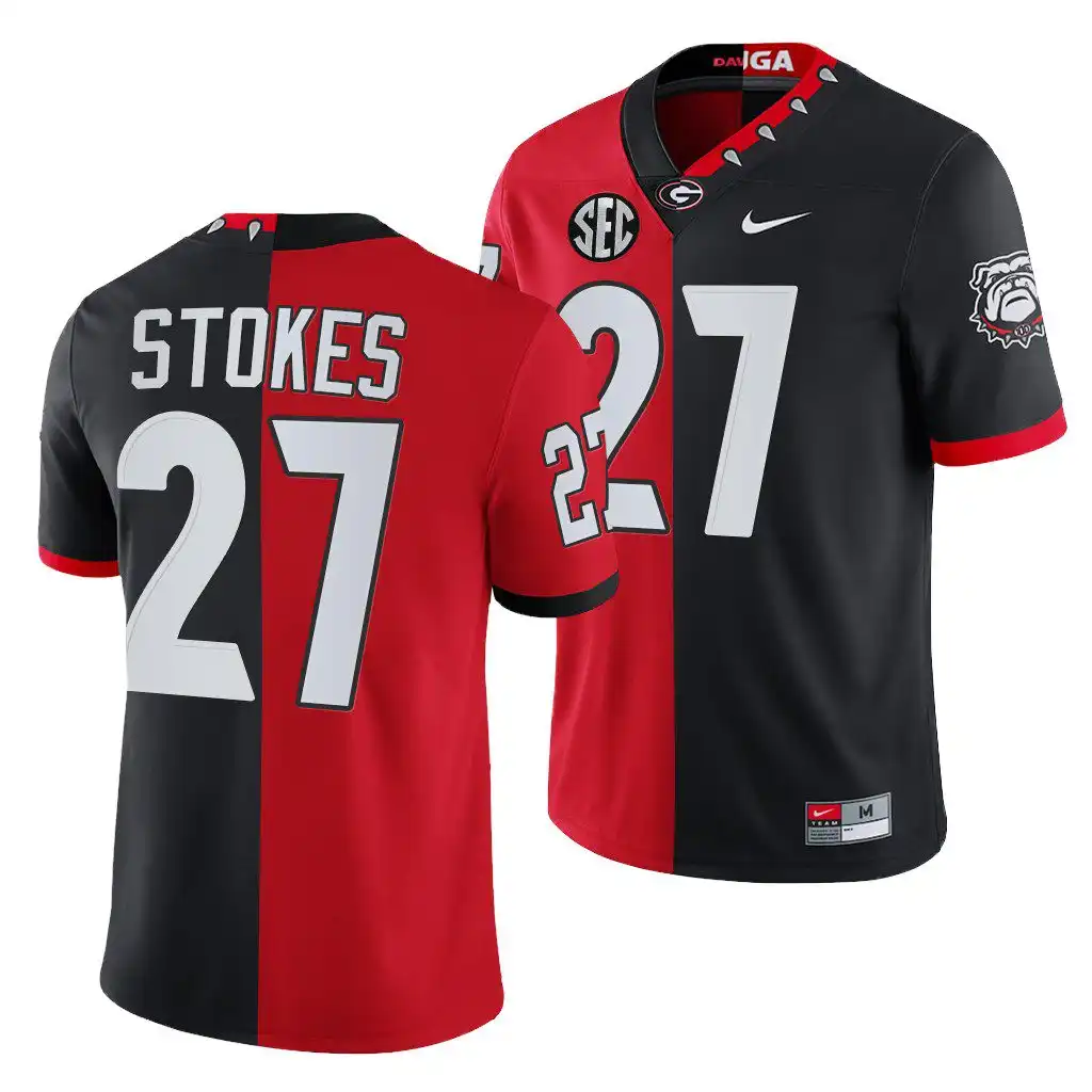 Eric Stokes Georgia Bulldogs Men's #27 Red 100th Season Alumni College Black Split Edition NFL Football Jersey 2413OHKF7