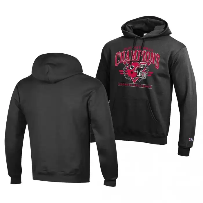 Georgia Bulldogs Men's 2021 National Champions Black College CFP Helmet Wreath Powerblend Pullover Football Hoodie 2413BVNX2