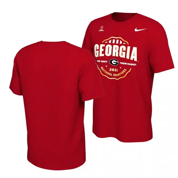 Georgia Bulldogs Men's 2021 National Champions Celebration College CFP Red Football T-Shirt 2413QRRK7