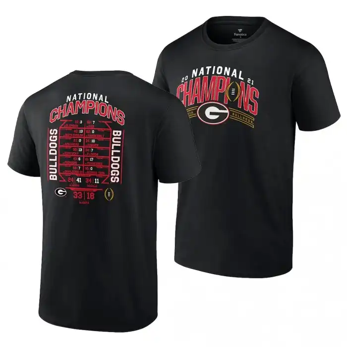 Georgia Bulldogs Men's 2021 National Champions College CFP Black Schedule Football T-Shirt 2413PQPB1