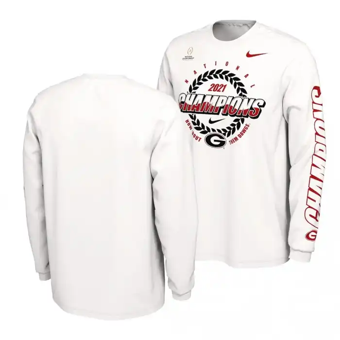 Georgia Bulldogs Men's 2021 National Champions Expression College CFP White Long Sleeve Football T-Shirt 2413WKCA1