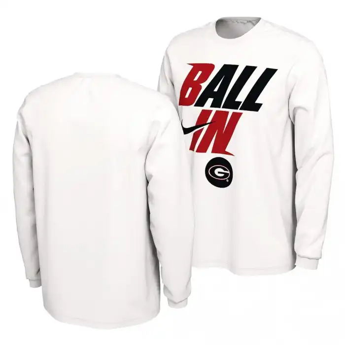 Georgia Bulldogs Men's 2022 Long Sleeve College March Madness White Football T-Shirt 2413FNND5