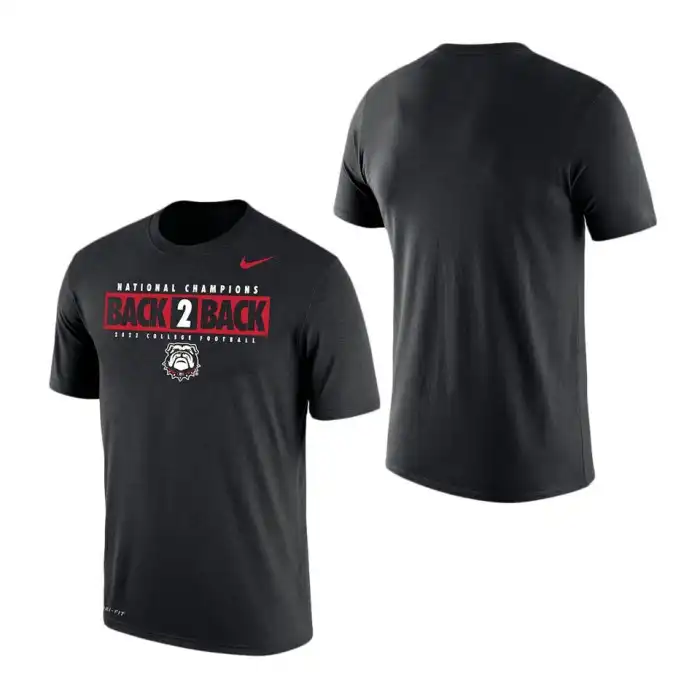 Georgia Bulldogs Men's Back-To-Back Black College Playoff National Champions Local Performance Football T-Shirt 2413JMVU7