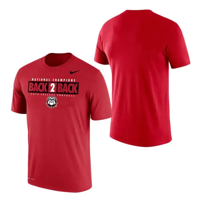 Georgia Bulldogs Men's Back-To-Back Red College Playoff National Champions Local Performance Football T-Shirt 2413GXTR2