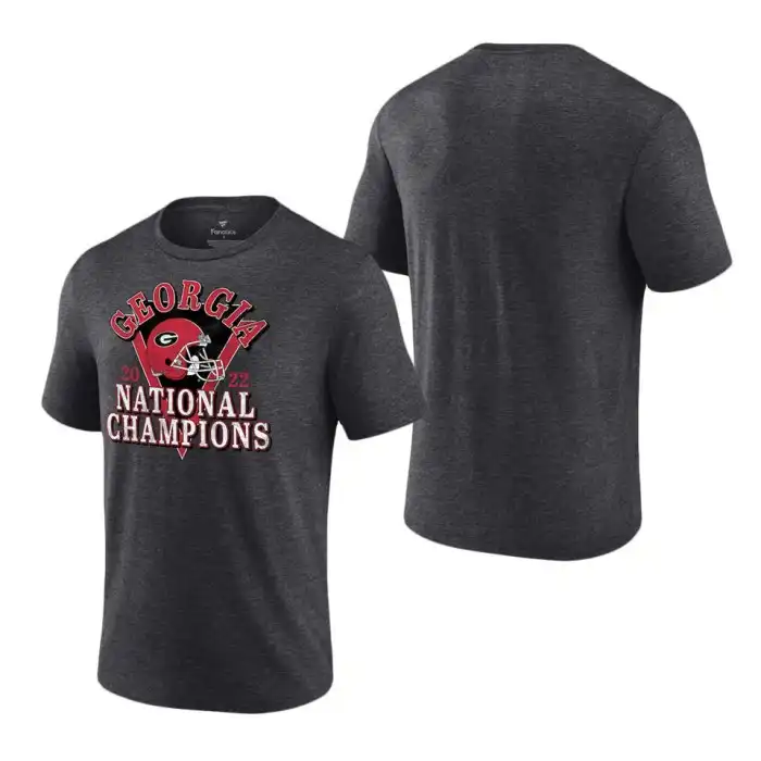 Georgia Bulldogs Men's Fanatics Branded 2022 National Champions Heather Charcoal College Playoff Retro Tri-Blend Football T-Shirt 2413NYDZ4